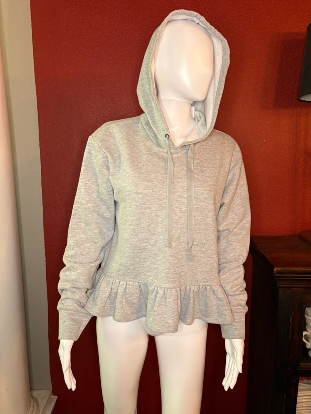 NWT Trovata Birds of Paradis Grey Diamond Studded Peplum Hoodie - Size XS